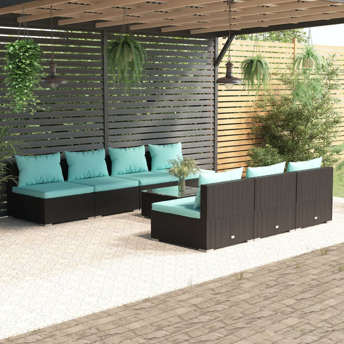 Set Mobili da Giardino con Cuscini 8 pz in Polyrattan Nero 3101465