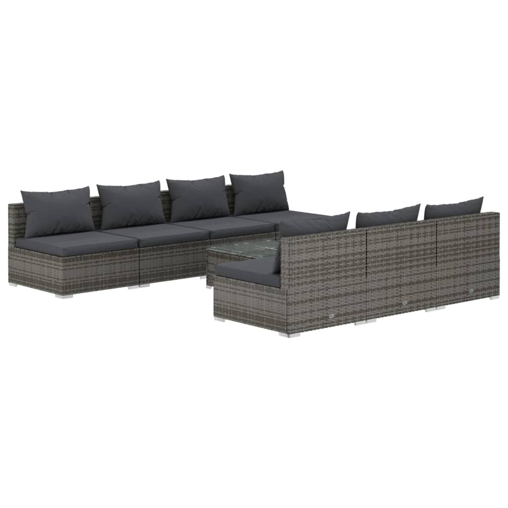 Set Divani da Giardino 8 pz con Cuscini in Polyrattan Grigio 3101469