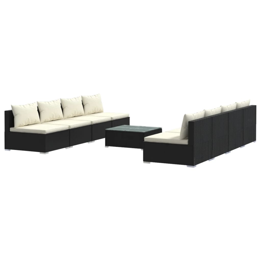 Set Salotto da Giardino 9 pz con Cuscini in Polyrattan Nero cod mxl 56317