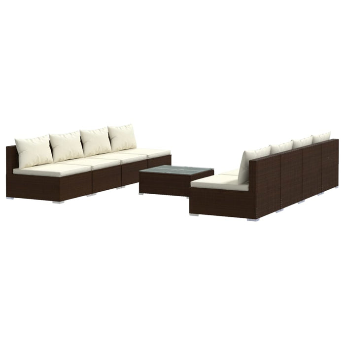 Set da Giardino 9 pz con Cuscini in Polyrattan Marrone