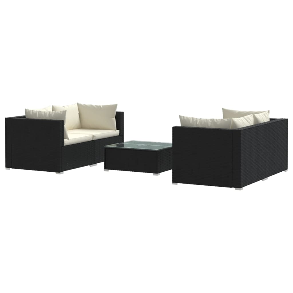 Set Salotto da Giardino 5 pz con Cuscini in Polyrattan Nero 3101479