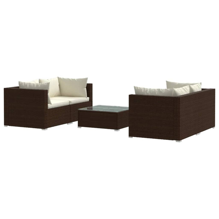 Set Divani da Giardino 5 pz con Cuscini in Polyrattan Marrone cod mxl 40821