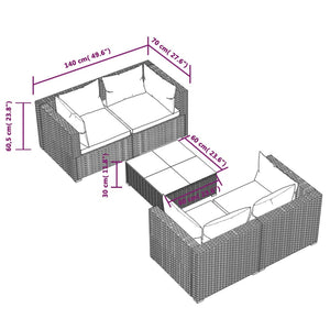 Set Divani da Giardino 5 pz con Cuscini in Polyrattan Marrone 3101482