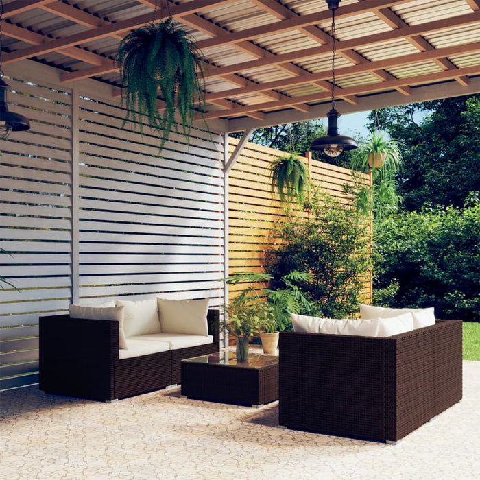 Set Divani da Giardino 5 pz con Cuscini in Polyrattan Marrone cod mxl 40821