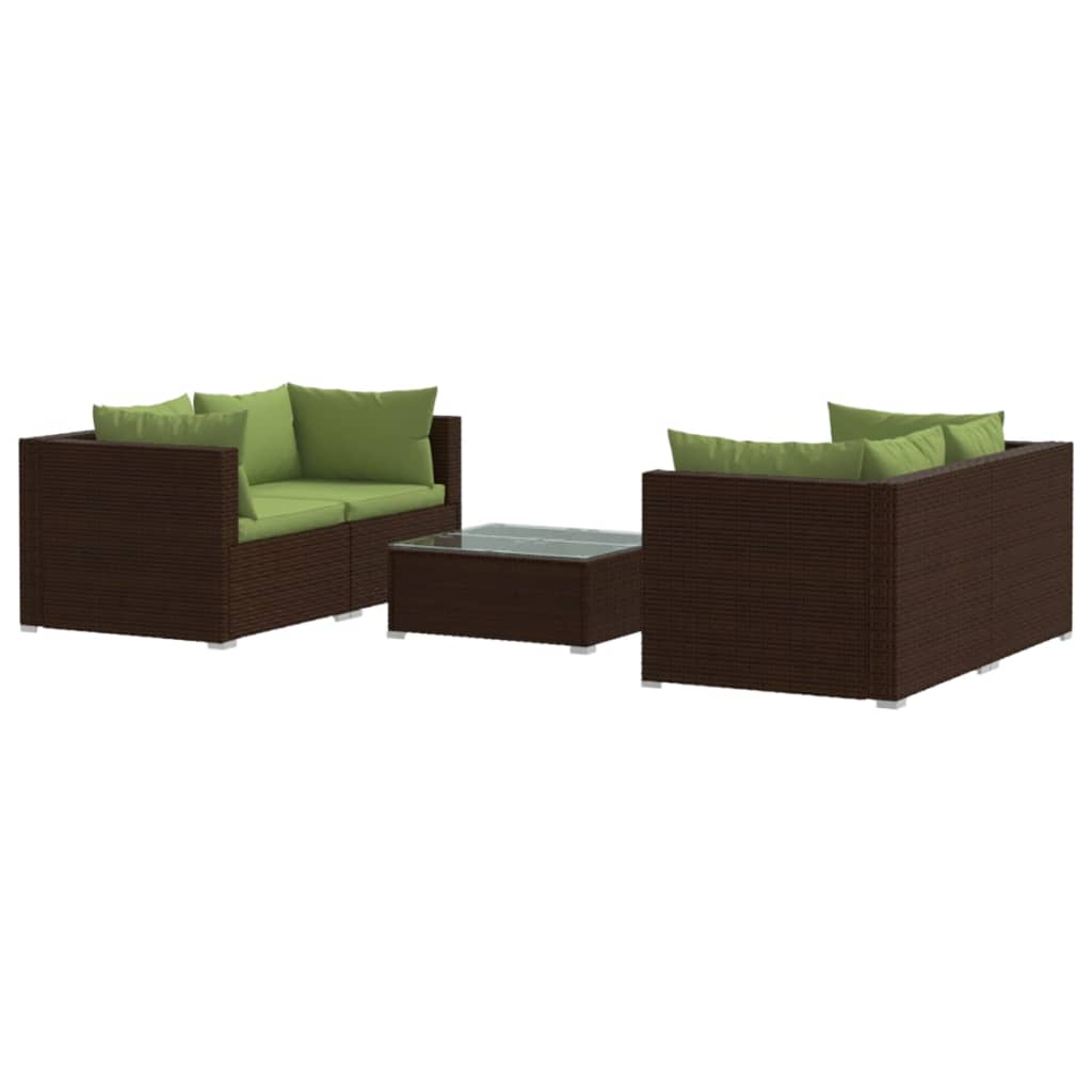 Set Divani da Giardino 5 pz con Cuscini in Polyrattan Marrone cod mxl 38845