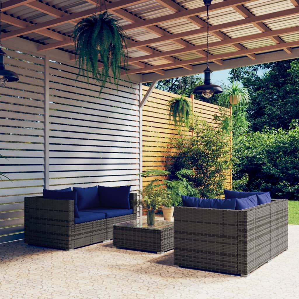 Set Divani da Giardino 5 pz con Cuscini in Polyrattan Grigio cod mxl 38863