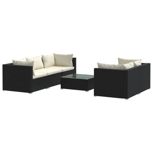 Set Salotto da Giardino 6 pz con Cuscini in Polyrattan Nero