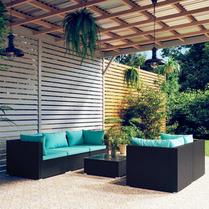 Set Salotto da Giardino 6 pz con Cuscini in Polyrattan Nero cod mxl 35412