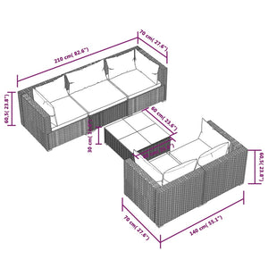 Set Divani da Giardino 6 pz con Cuscini in Polyrattan Marrone cod mxl 38851