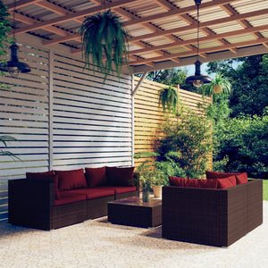 Set Divani da Giardino 6 pz con Cuscini in Polyrattan Marrone cod mxl 38851