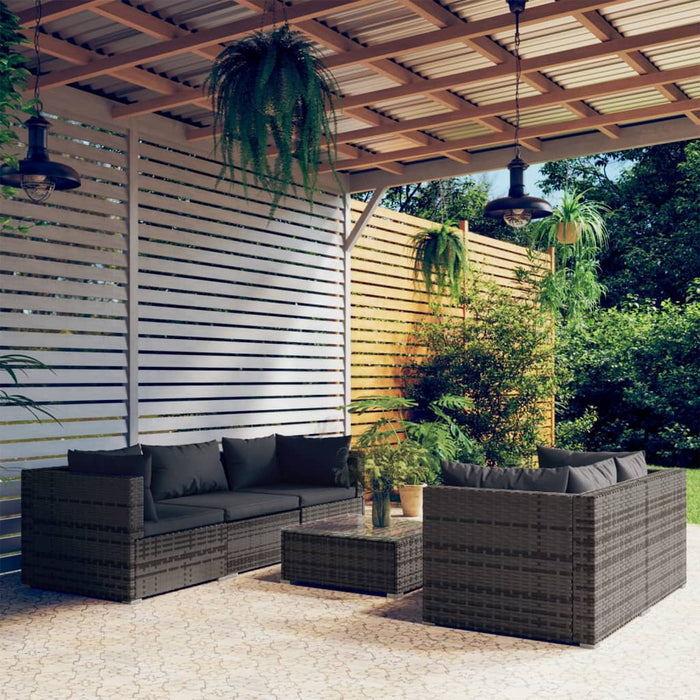 Set Divani da Giardino 6 pz con Cuscini in Polyrattan Grigio cod mxl 44425