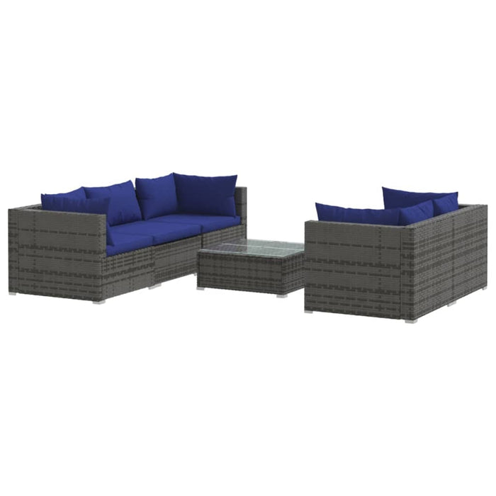 Set Divani da Giardino 6 pz con Cuscini in Polyrattan Grigio cod mxl 38852