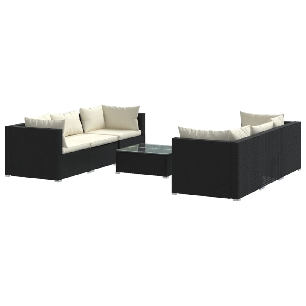 Set Salotto da Giardino 7 pz con Cuscini in Polyrattan Nero 3101495