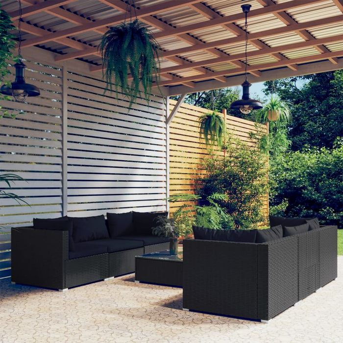 Set Divani da Giardino 7 pz con Cuscini in Polyrattan Nero cod mxl 40369