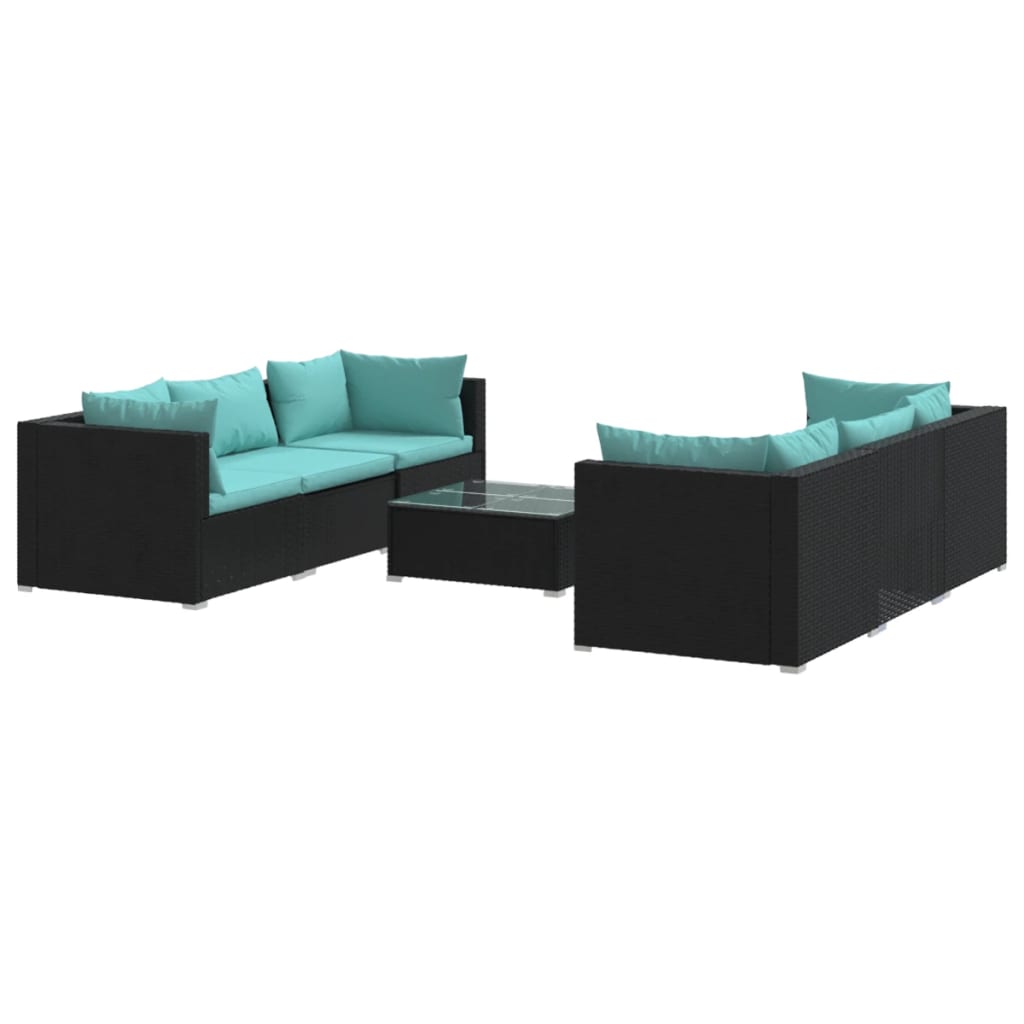 Set Divani da Giardino 7 pz con Cuscini in Polyrattan Nero cod mxl 39983