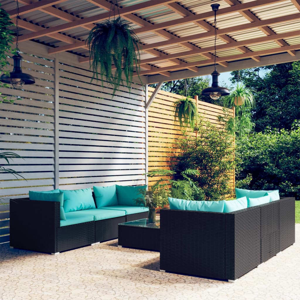 Set Divani da Giardino 7 pz con Cuscini in Polyrattan Nero cod mxl 39983