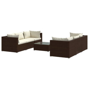 Set Divani da Giardino 7 pz con Cuscini in Polyrattan Marrone cod mxl 40829