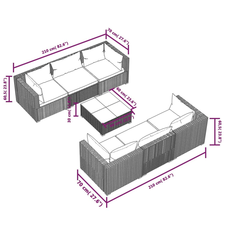 Set Divani da Giardino 7 pz con Cuscini in Polyrattan Marrone cod mxl 40829