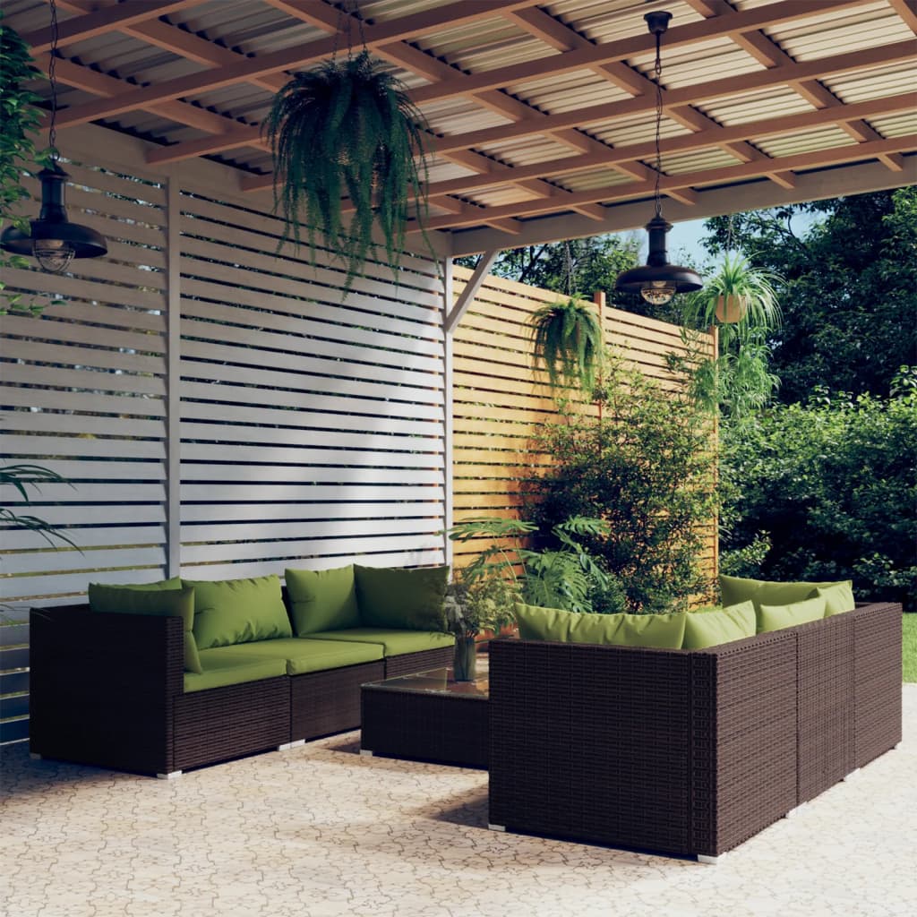 Set da Giardino 7 pz con Cuscini in Polyrattan Marrone