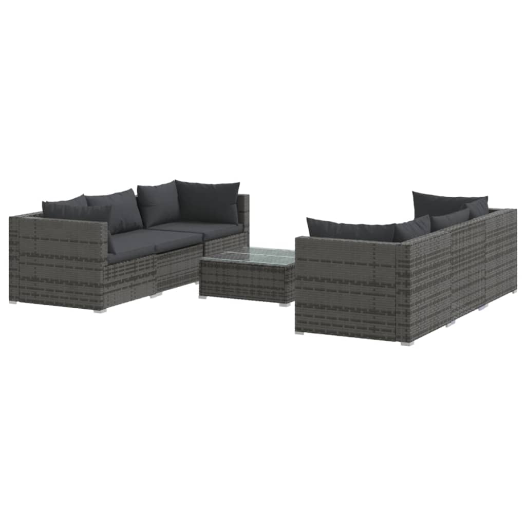 Set Divani da Giardino 7 pz con Cuscini in Polyrattan Grigio cod mxl 45120