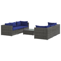 Set Divani da Giardino 7 pz con Cuscini in Polyrattan Grigio