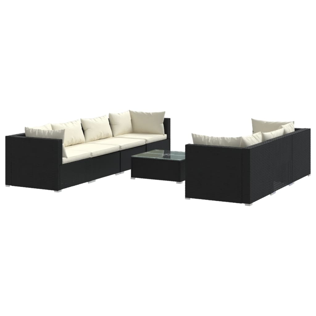 Set Divani da Giardino 8 pz con Cuscini in Polyrattan Nero cod mxl 39465