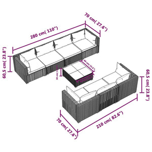 Set Divani da Giardino 8 pz con Cuscini in Polyrattan Nero cod mxl 39465