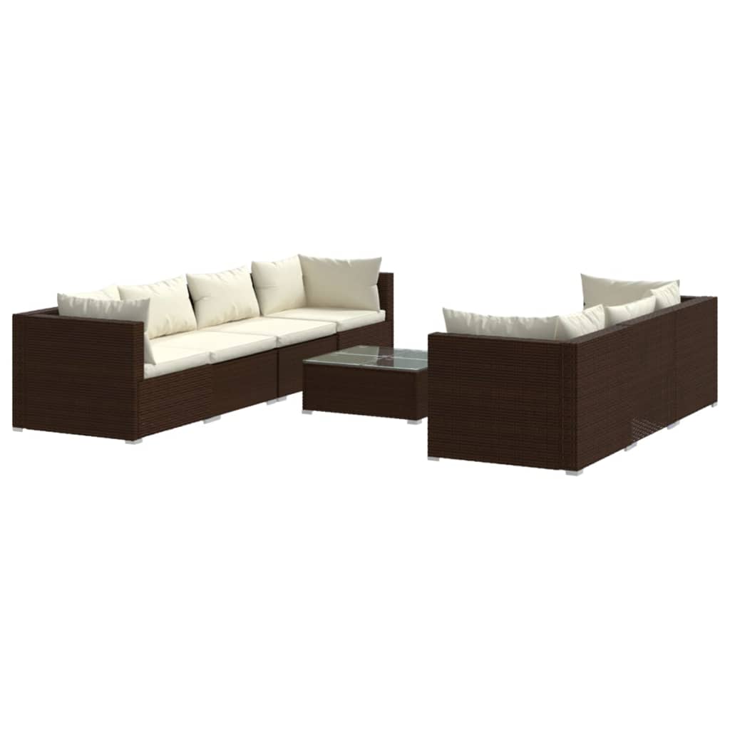 Set Divani da Giardino 8 pz con Cuscini in Polyrattan Marrone cod mxl 44634