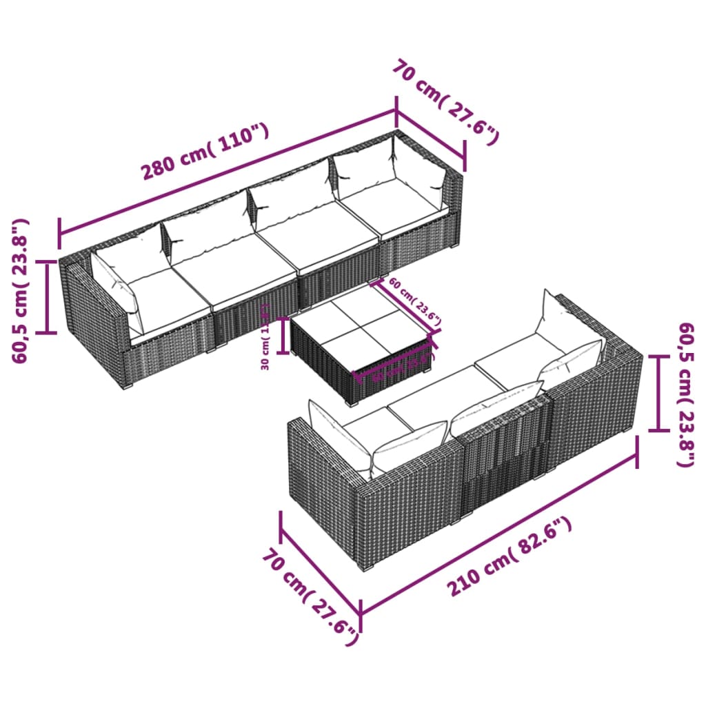 Set Divani da Giardino 8 pz con Cuscini in Polyrattan Marrone 3101506