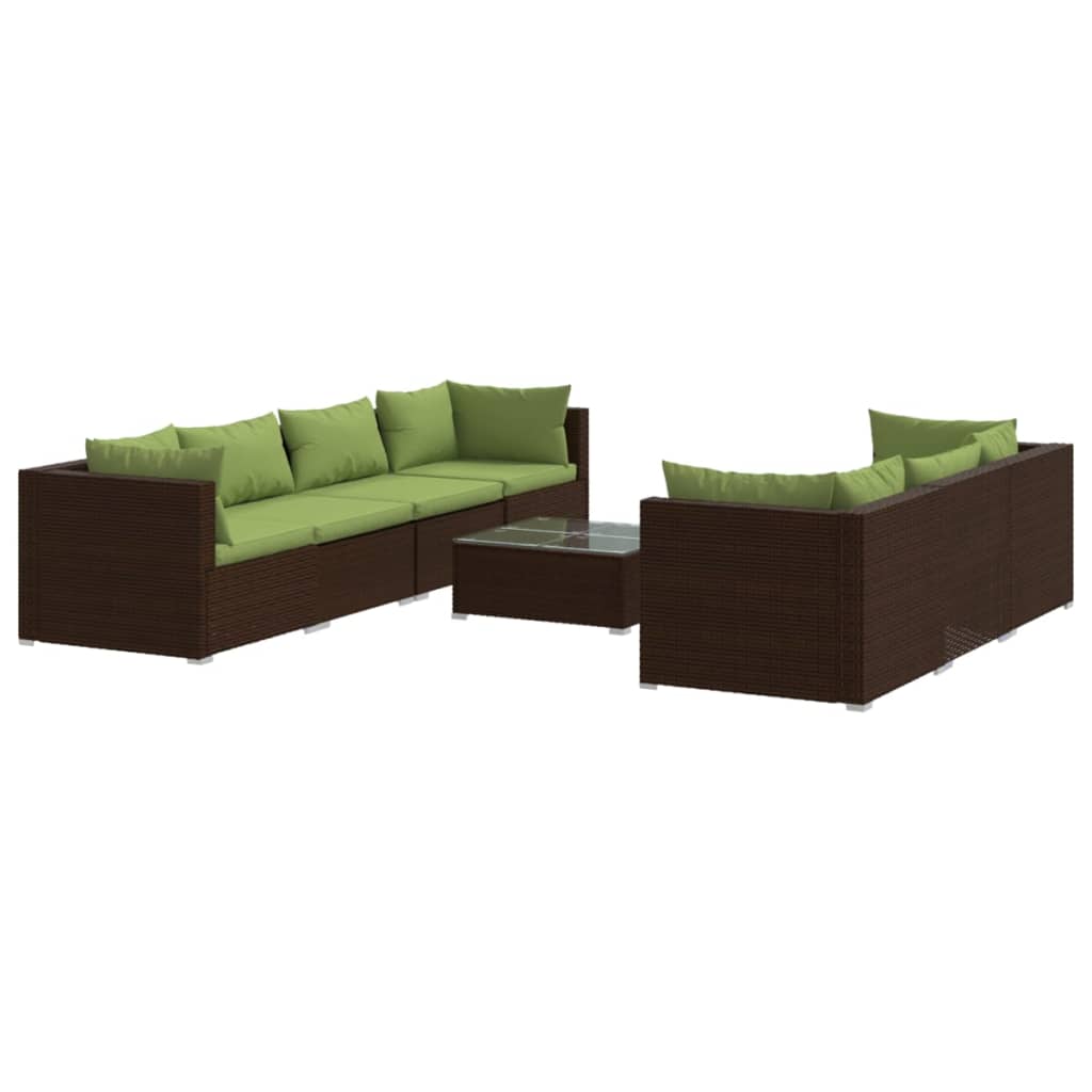 Set Divani da Giardino 8 pz con Cuscini in Polyrattan Marrone cod mxl 38853