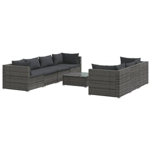 Set Divani da Giardino 8 pz con Cuscini in Polyrattan Grigio 3101509