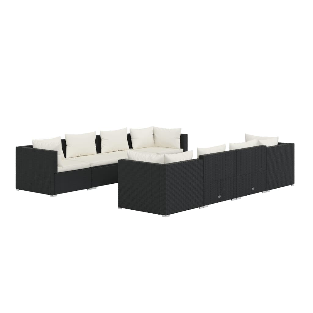 Set Salotto da Giardino 9 pz con Cuscini in Polyrattan Nero 3101511