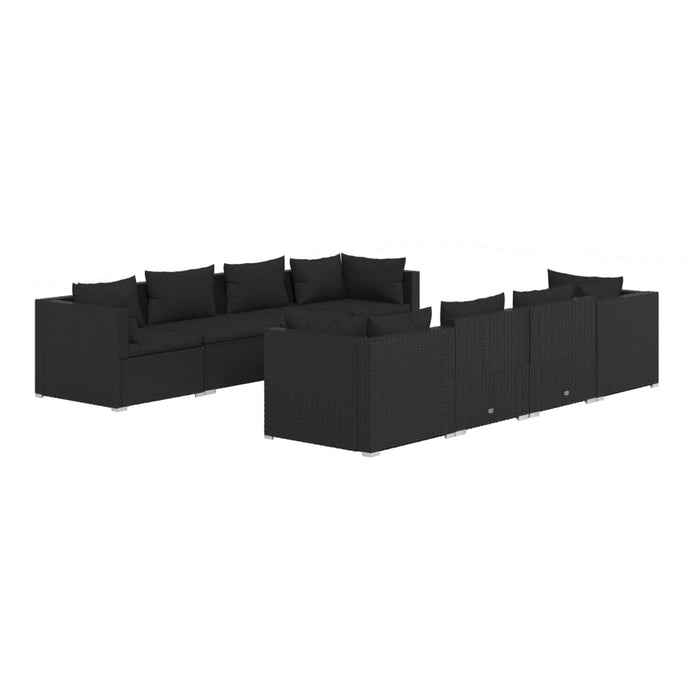 Set Divani da Giardino 9 pz con Cuscini in Polyrattan Nero 3101512