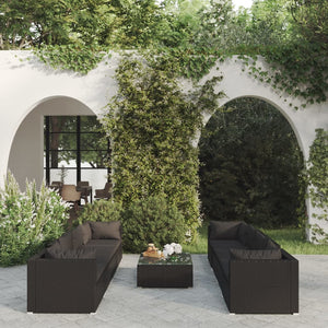 Set Divani da Giardino 9 pz con Cuscini in Polyrattan Nero 3101512