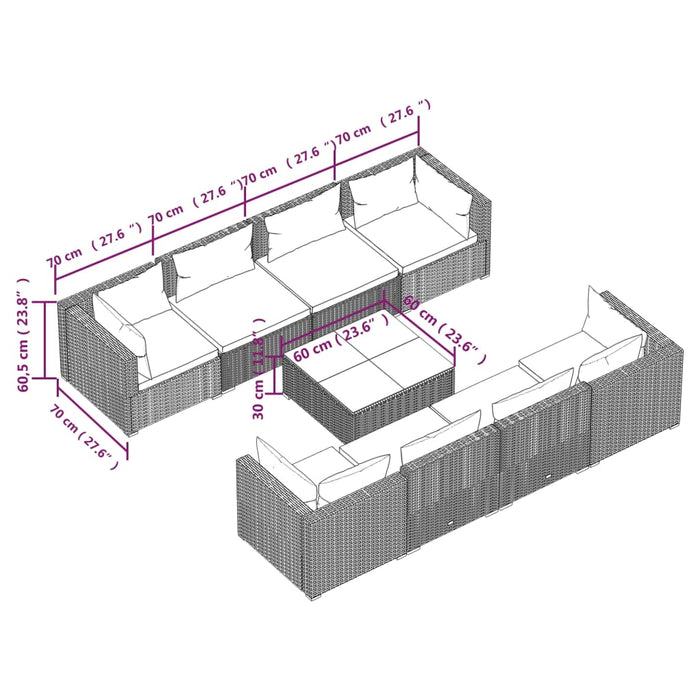 Set Divani da Giardino 9 pz con Cuscini in Polyrattan Marrone cod mxl 40818