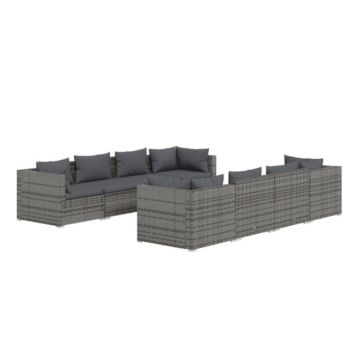 Set Divani da Giardino 9 pz con Cuscini in Polyrattan Grigio 3101517