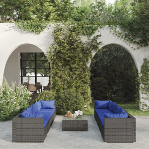 Set Divani da Giardino 9 pz con Cuscini in Polyrattan Grigio cod mxl 38854