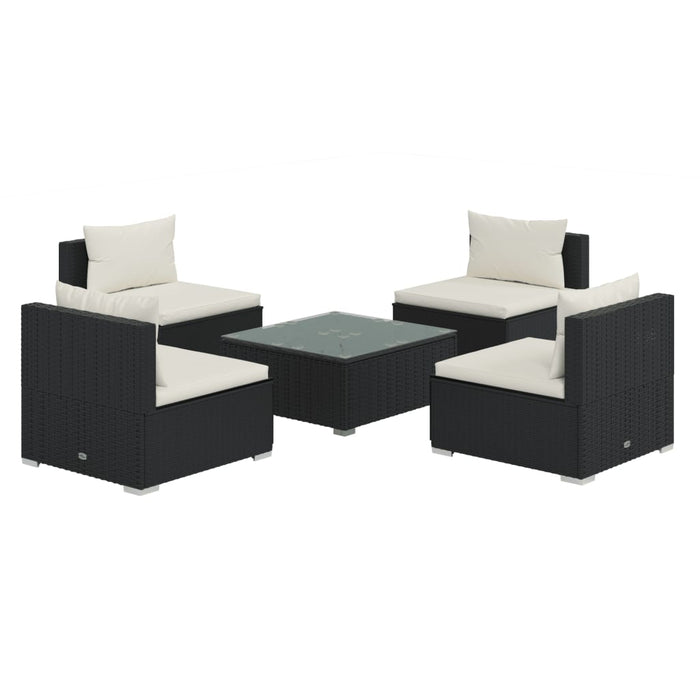 Set Salotto da Giardino 5 pz con Cuscini in Polyrattan Nero cod mxl 56310