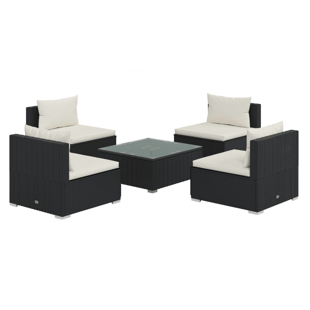 Set Divani da Giardino 5 pz con Cuscini in Polyrattan Nero 3101519