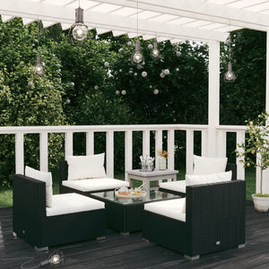 Set Salotto da Giardino 5 pz con Cuscini in Polyrattan Nero cod mxl 56310