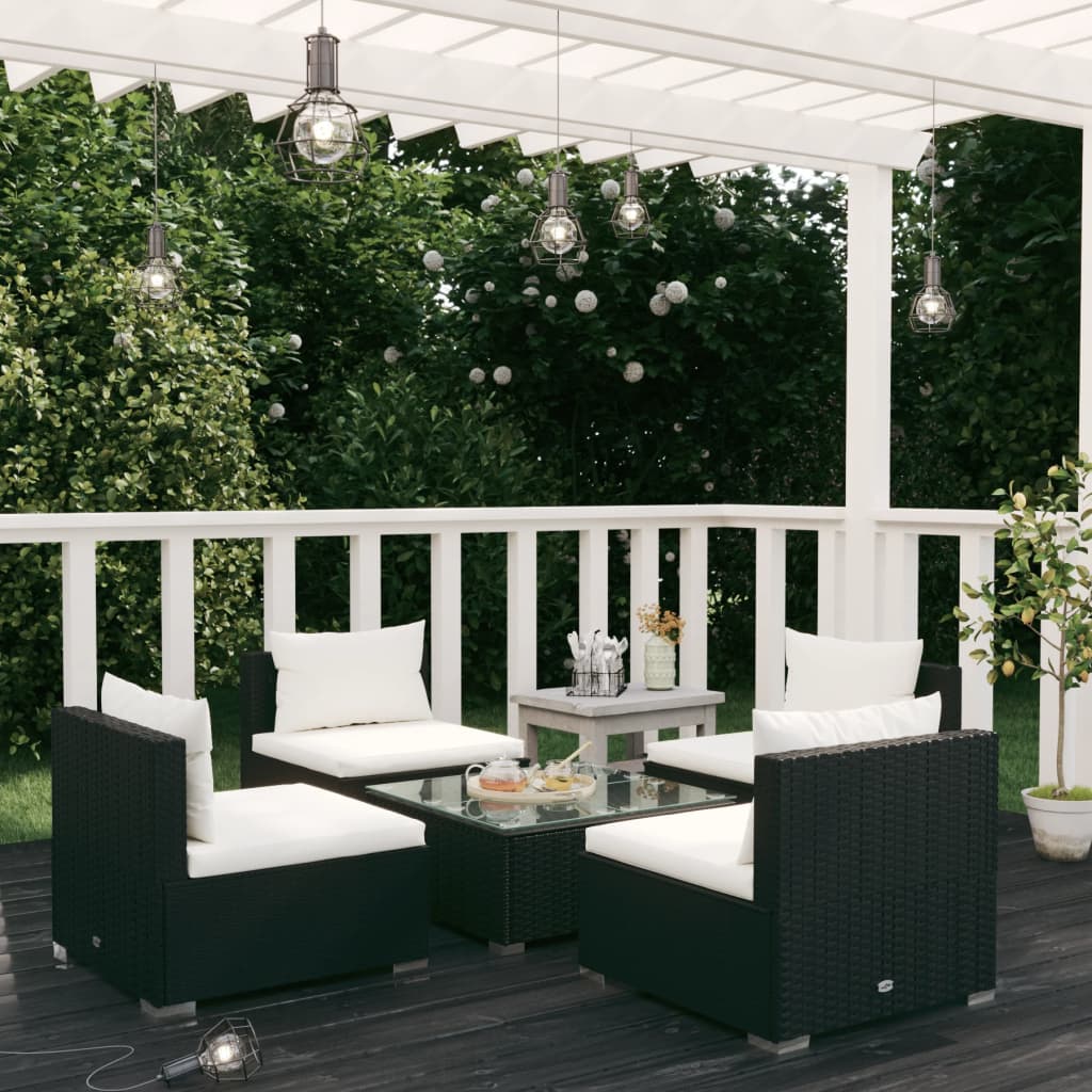 Set Divani da Giardino 5 pz con Cuscini in Polyrattan Nero 3101519