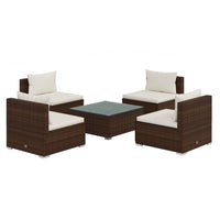 Set Divani da Giardino 5 pz con Cuscini in Polyrattan Marrone cod mxl 43822