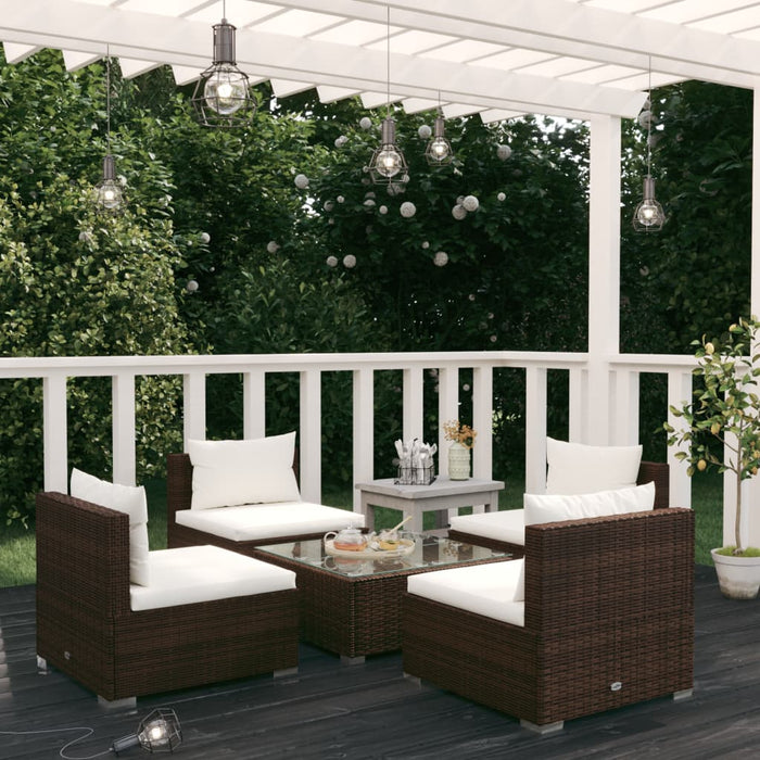 Set Divani da Giardino 5 pz con Cuscini in Polyrattan Marrone cod mxl 43822