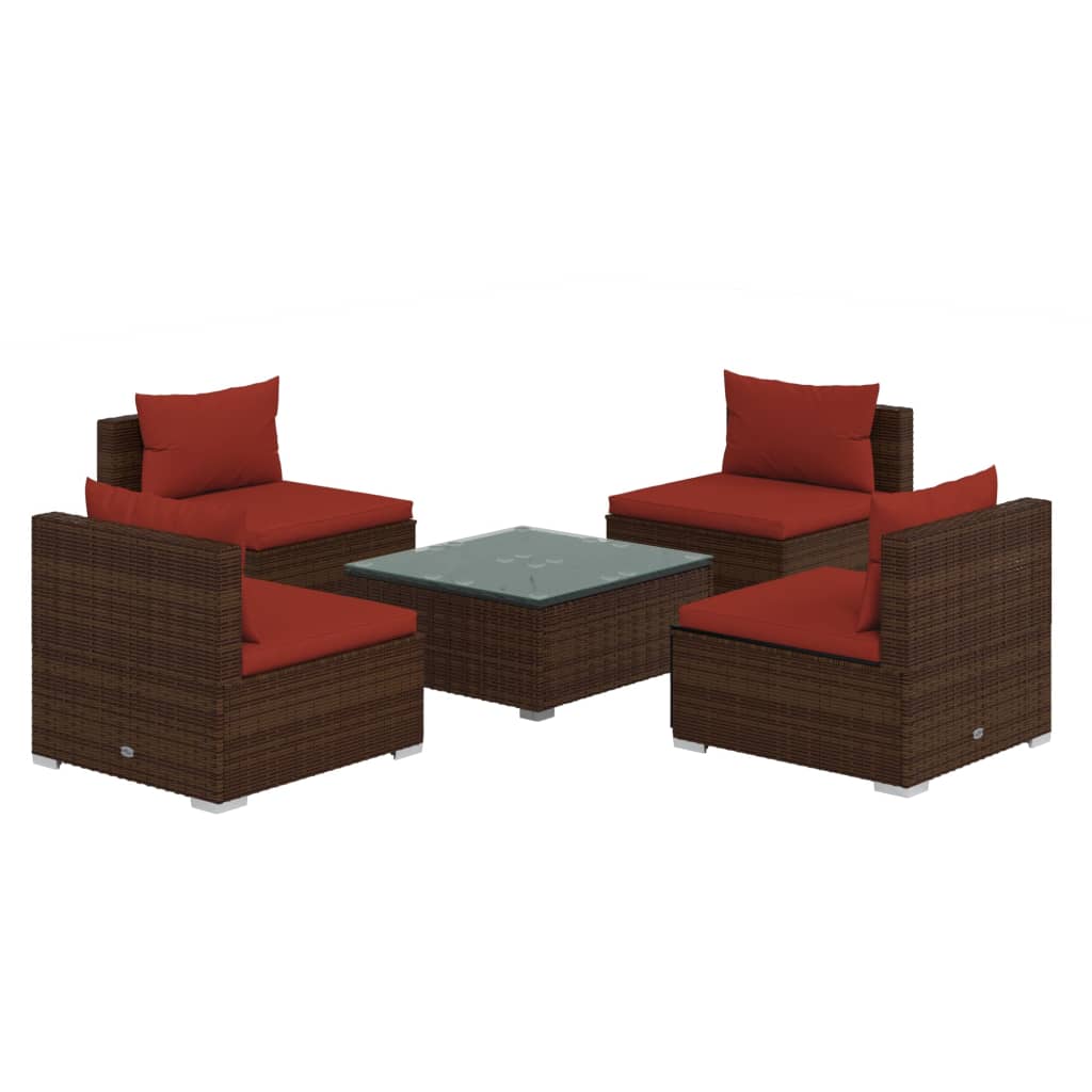 Set Divani da Giardino 5 pz con Cuscini in Polyrattan Marrone 3101523