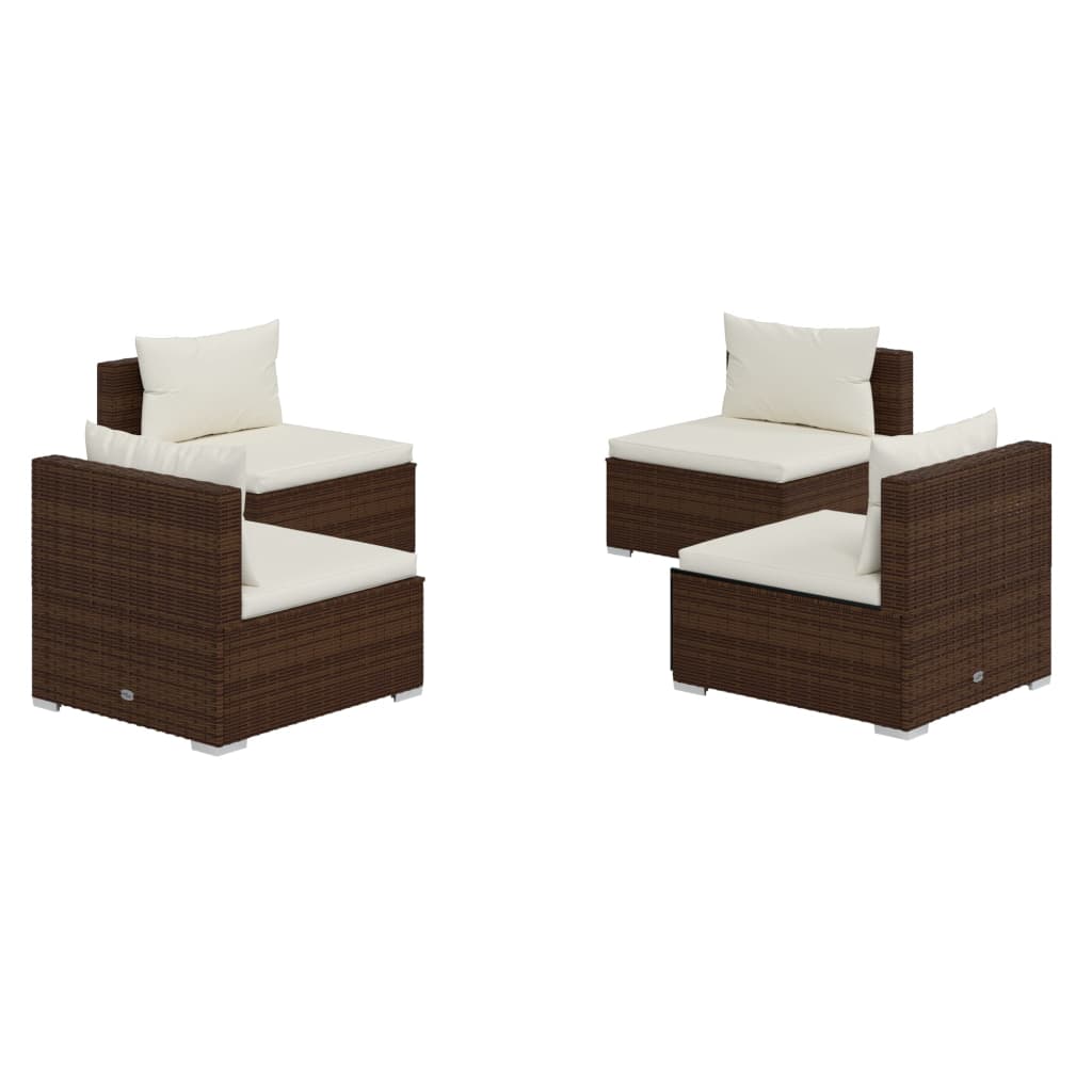 Set da Giardino 4 pz con Cuscini in Poly Rattan Marrone cod mxl 43770