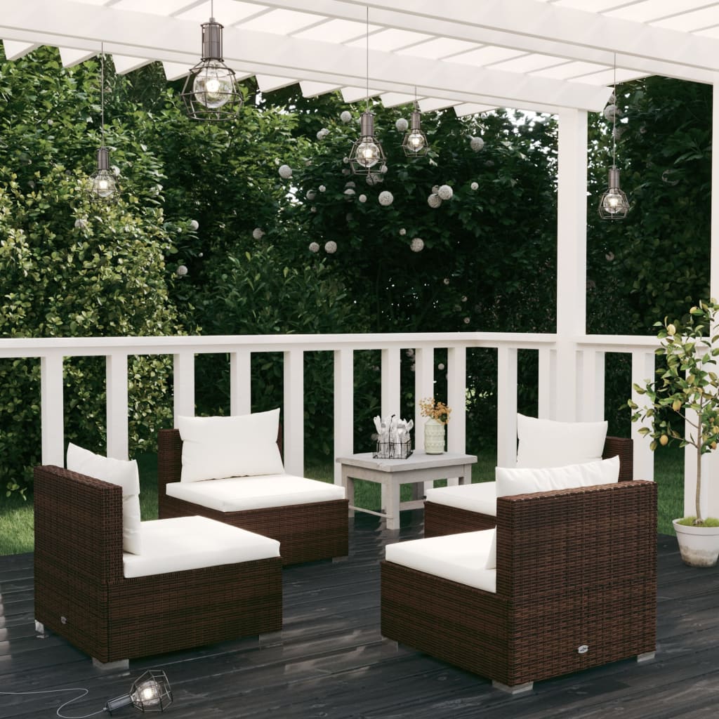 Set da Giardino 4 pz con Cuscini in Poly Rattan Marrone cod mxl 43770