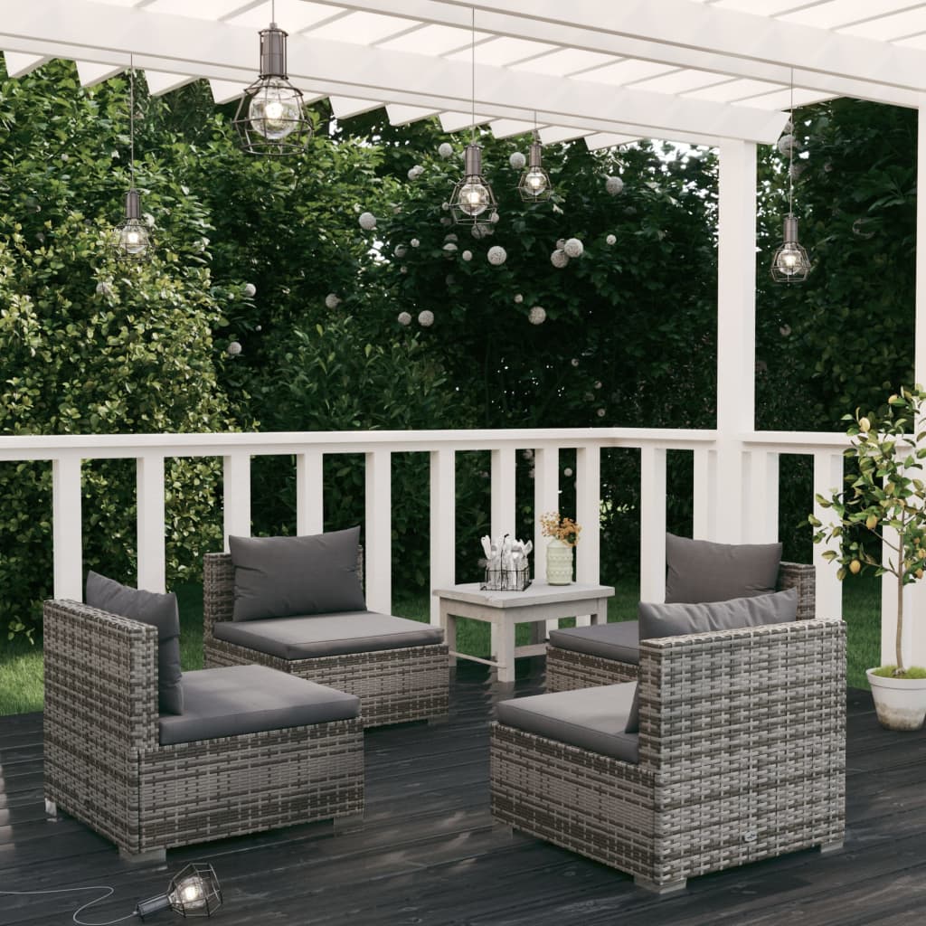 Set Divani da Giardino 4 pz con Cuscini in Polyrattan Grigio 3101533