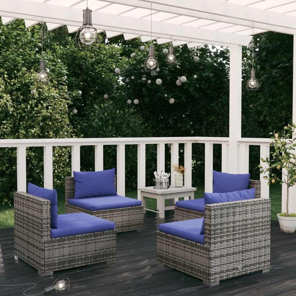 Set Divani da Giardino 4 pz con Cuscini in Polyrattan Grigio 3101534