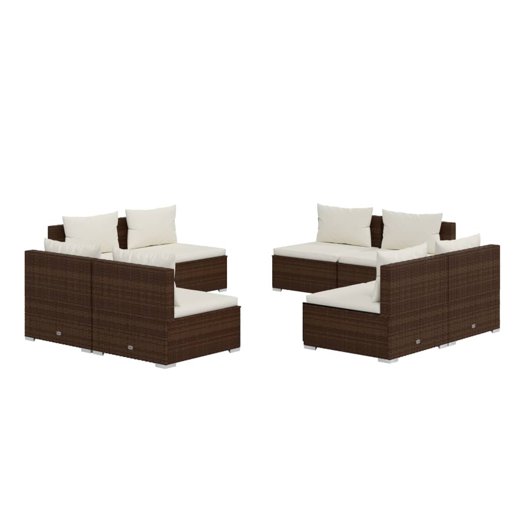 Set Divani da Giardino 8 pz con Cuscini in Polyrattan Marrone cod mxl 42518