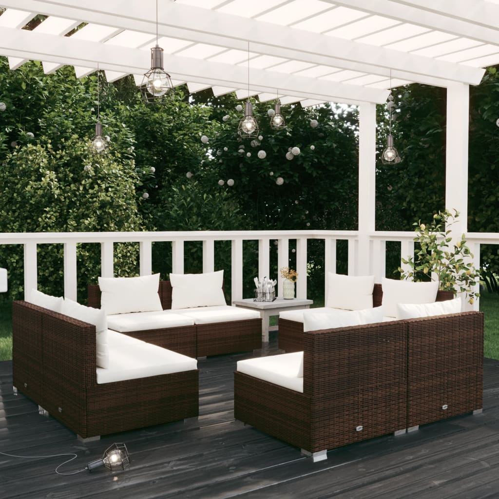 Set Divani da Giardino 8 pz con Cuscini in Polyrattan Marrone cod mxl 42518